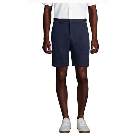 Lands' End Men's 37 Blue Navy Traditional Fit No Iron Chino Shorts 9" Inseam - Picture 1 of 9